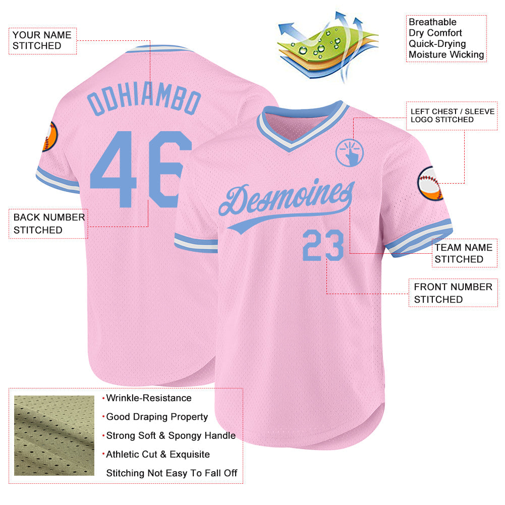 Custom Light Pink Light Blue-White Authentic Throwback Baseball Jersey - Sky-Custom