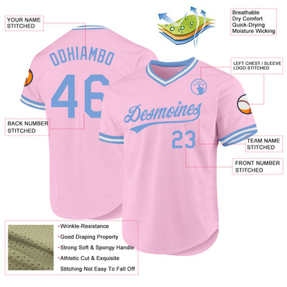 Custom Light Pink Light Blue-White Authentic Throwback Baseball Jersey - Sky-Custom