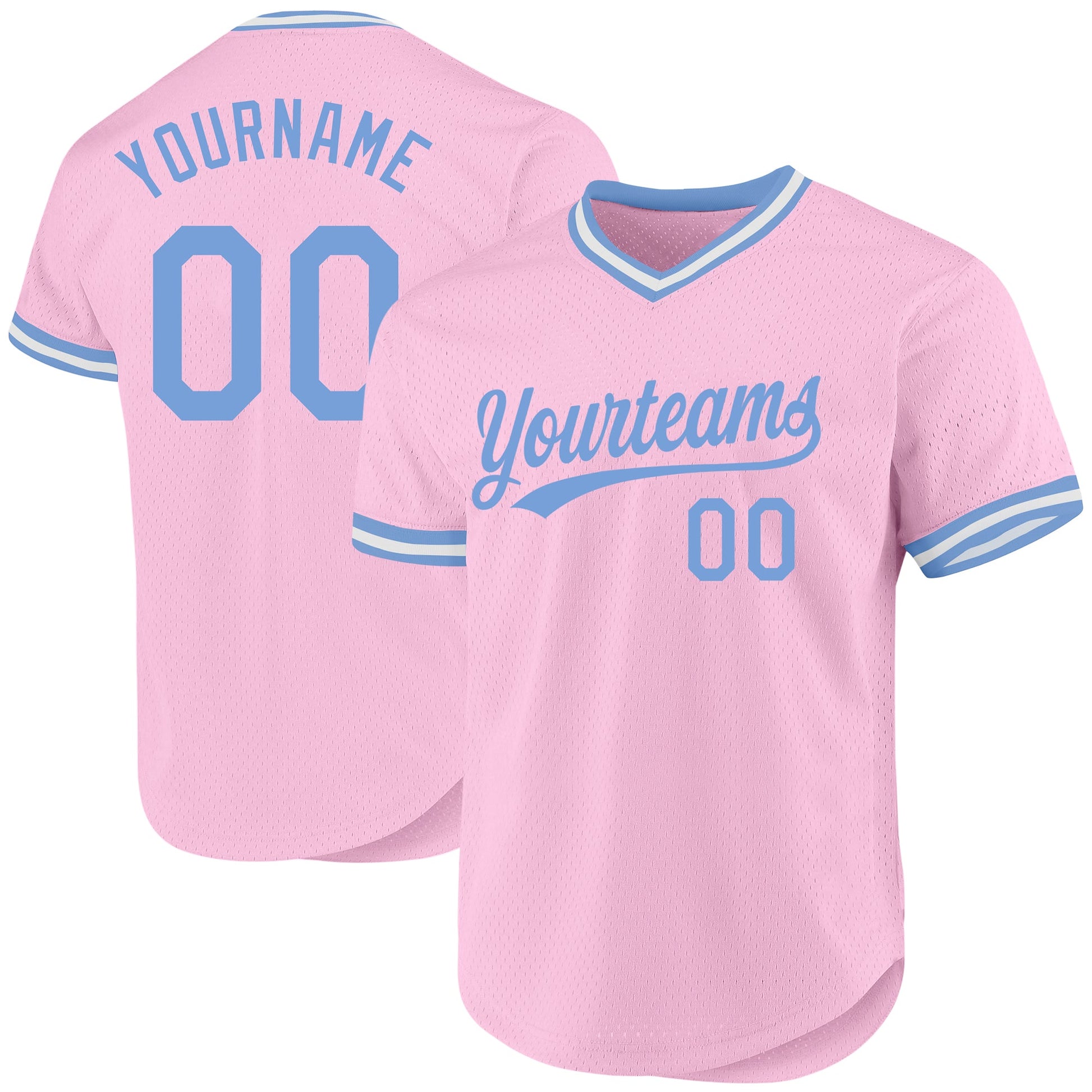 Custom Light Pink Light Blue-White Authentic Throwback Baseball Jersey - Sky-Custom
