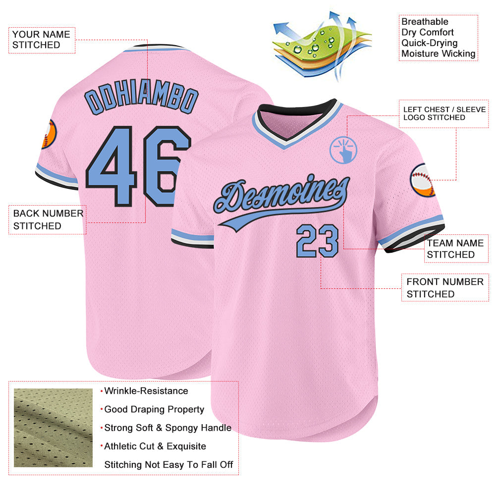 Custom Light Pink Light Blue-Black Authentic Throwback Baseball Jersey - Sky-Custom
