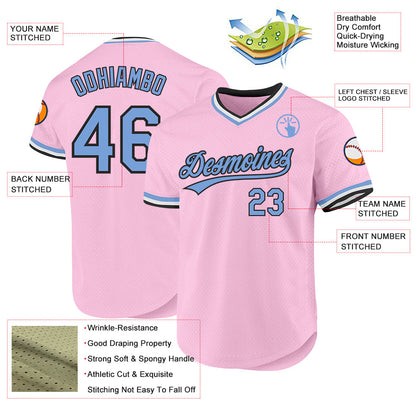 Custom Light Pink Light Blue-Black Authentic Throwback Baseball Jersey - Sky-Custom
