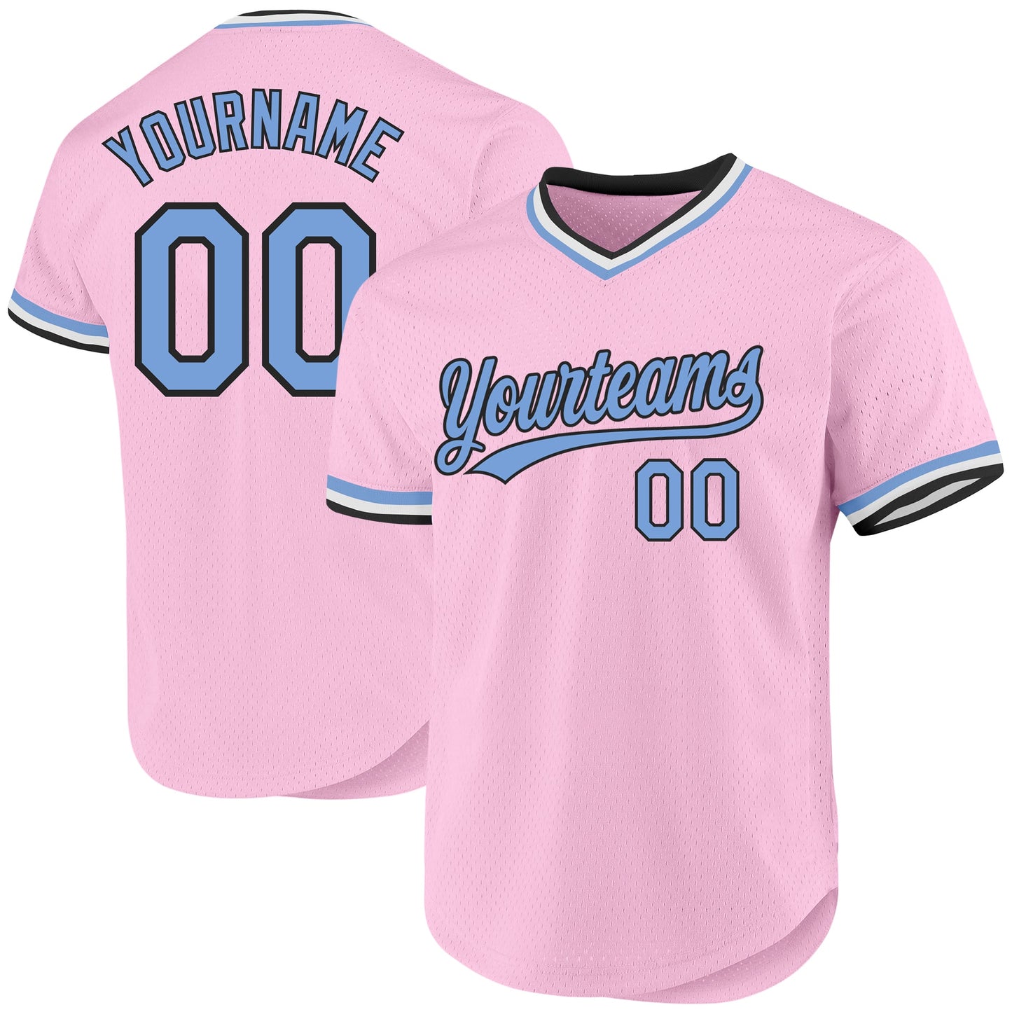 Custom Light Pink Light Blue-Black Authentic Throwback Baseball Jersey - Sky-Custom