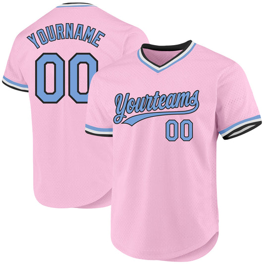 Custom Light Pink Light Blue-Black Authentic Throwback Baseball Jersey - Sky-Custom