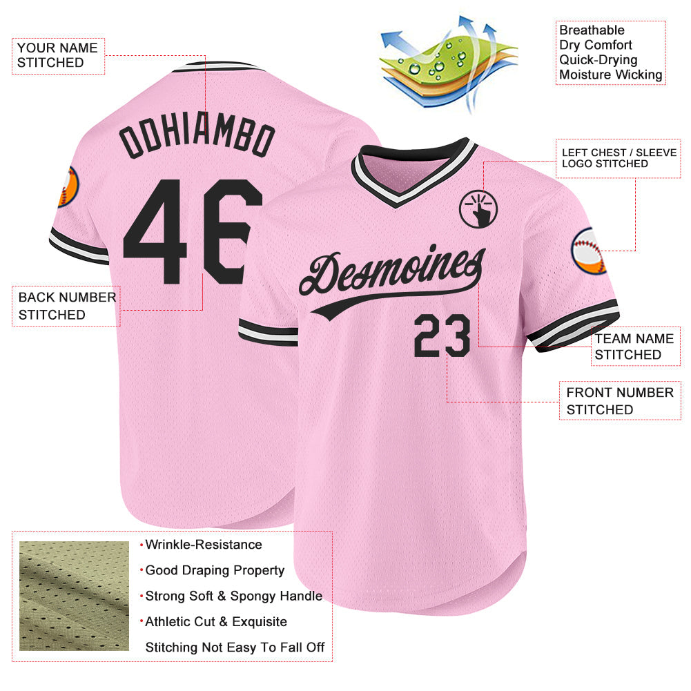Custom Light Pink Black-White Authentic Throwback Baseball Jersey - Sky-Custom