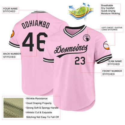 Custom Light Pink Black-White Authentic Throwback Baseball Jersey - Sky-Custom