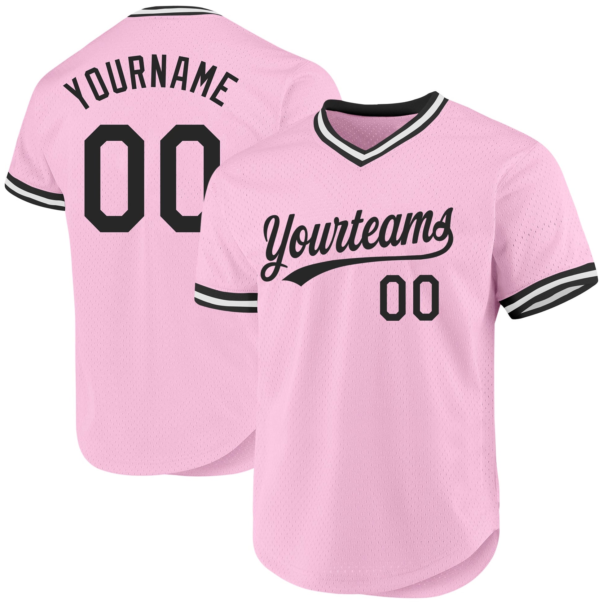 Custom Light Pink Black-White Authentic Throwback Baseball Jersey - Sky-Custom
