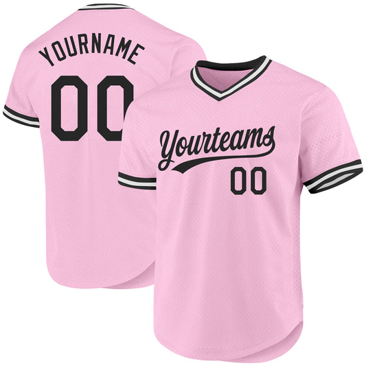 Custom Light Pink Black-White Authentic Throwback Baseball Jersey - Sky-Custom
