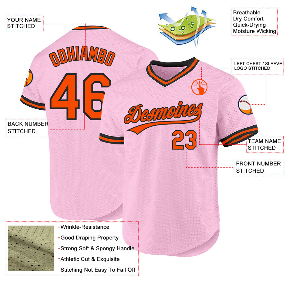 Custom Light Pink Orange-Black Authentic Throwback Baseball Jersey - Sky-Custom
