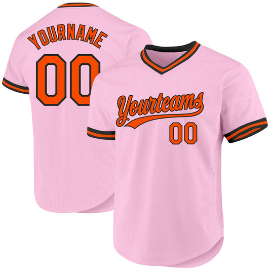 Custom Light Pink Orange-Black Authentic Throwback Baseball Jersey - Sky-Custom