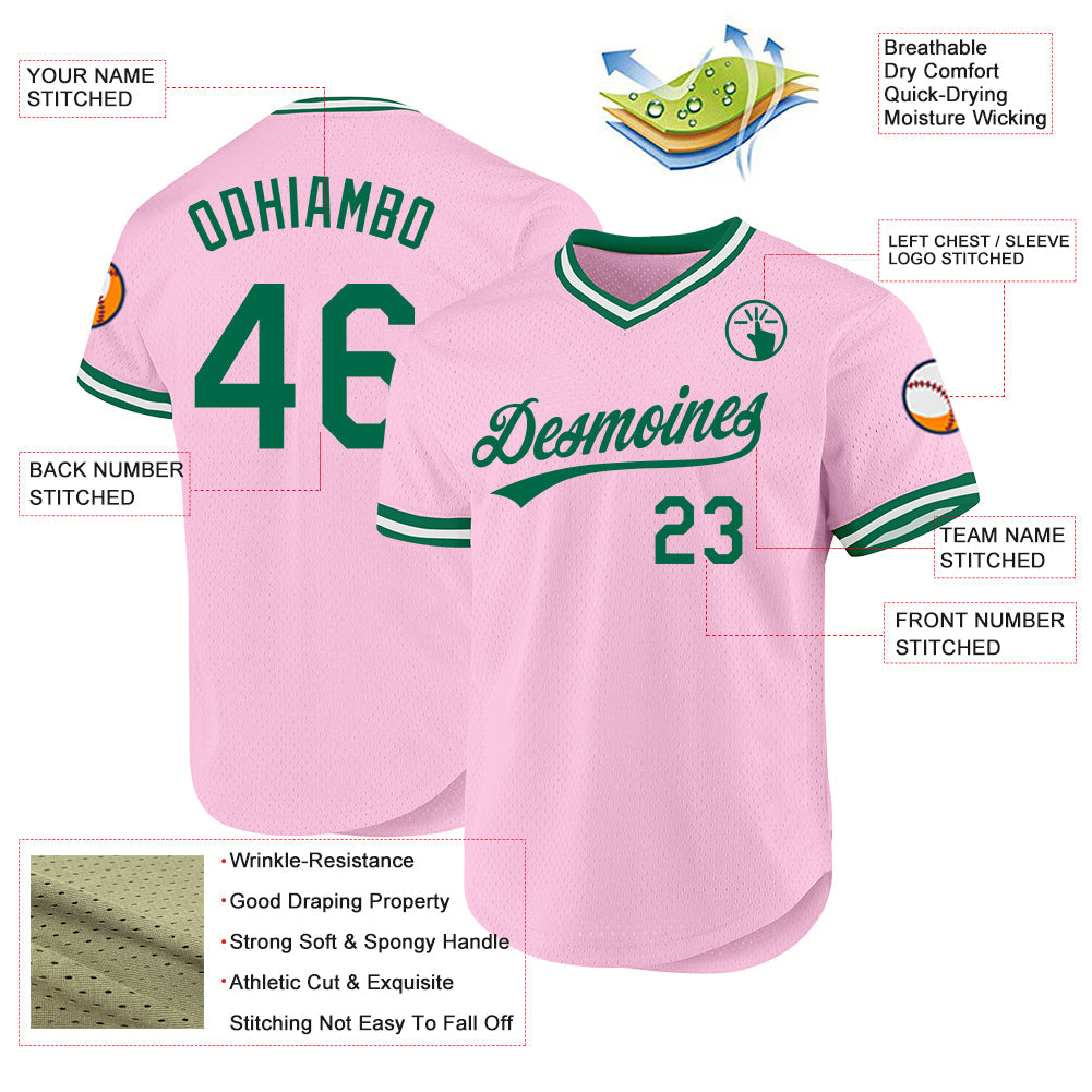 Custom Light Pink Kelly Green-White Authentic Throwback Baseball Jersey - Sky-Custom