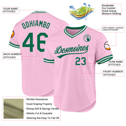 Custom Light Pink Kelly Green-White Authentic Throwback Baseball Jersey - Sky-Custom