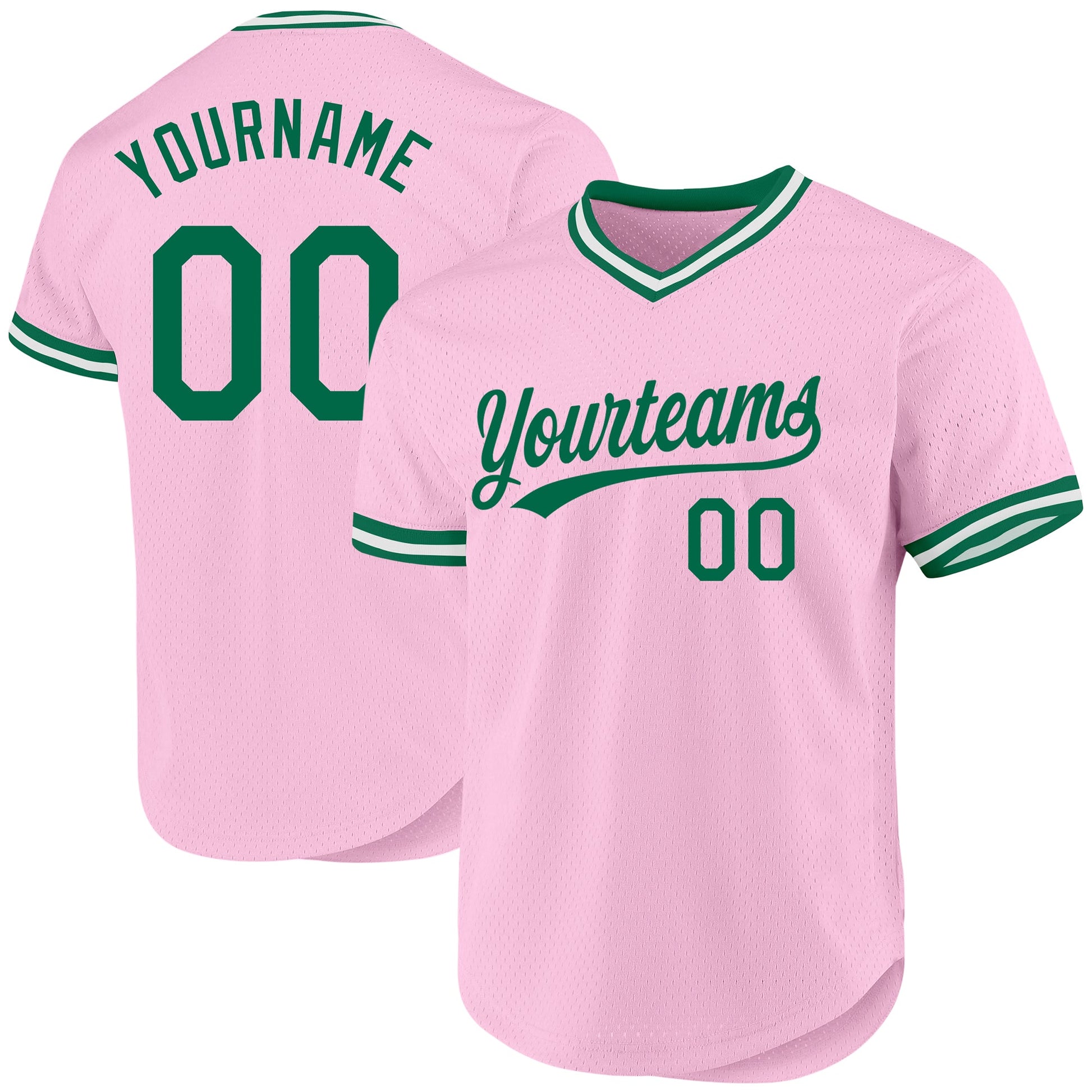 Custom Light Pink Kelly Green-White Authentic Throwback Baseball Jersey - Sky-Custom