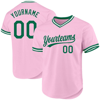 Custom Light Pink Kelly Green-White Authentic Throwback Baseball Jersey - Sky-Custom