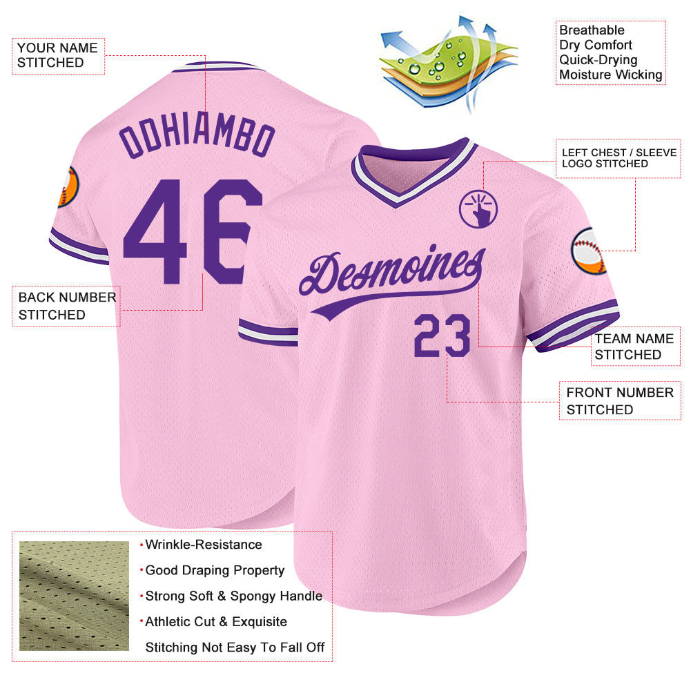 Custom Light Pink Purple-White Authentic Throwback Baseball Jersey - Sky-Custom
