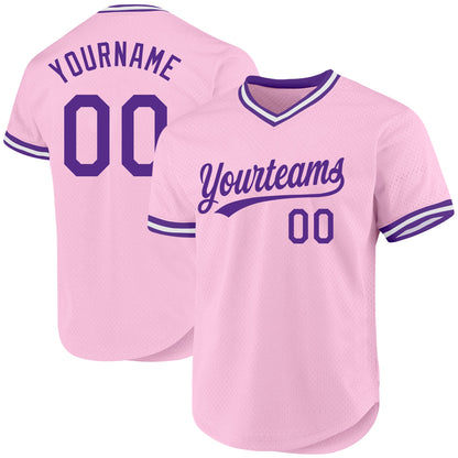 Custom Light Pink Purple-White Authentic Throwback Baseball Jersey - Sky-Custom