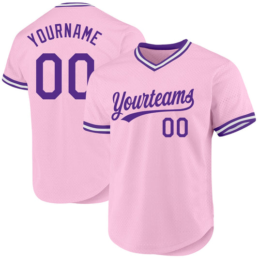 Custom Light Pink Purple-White Authentic Throwback Baseball Jersey - Sky-Custom