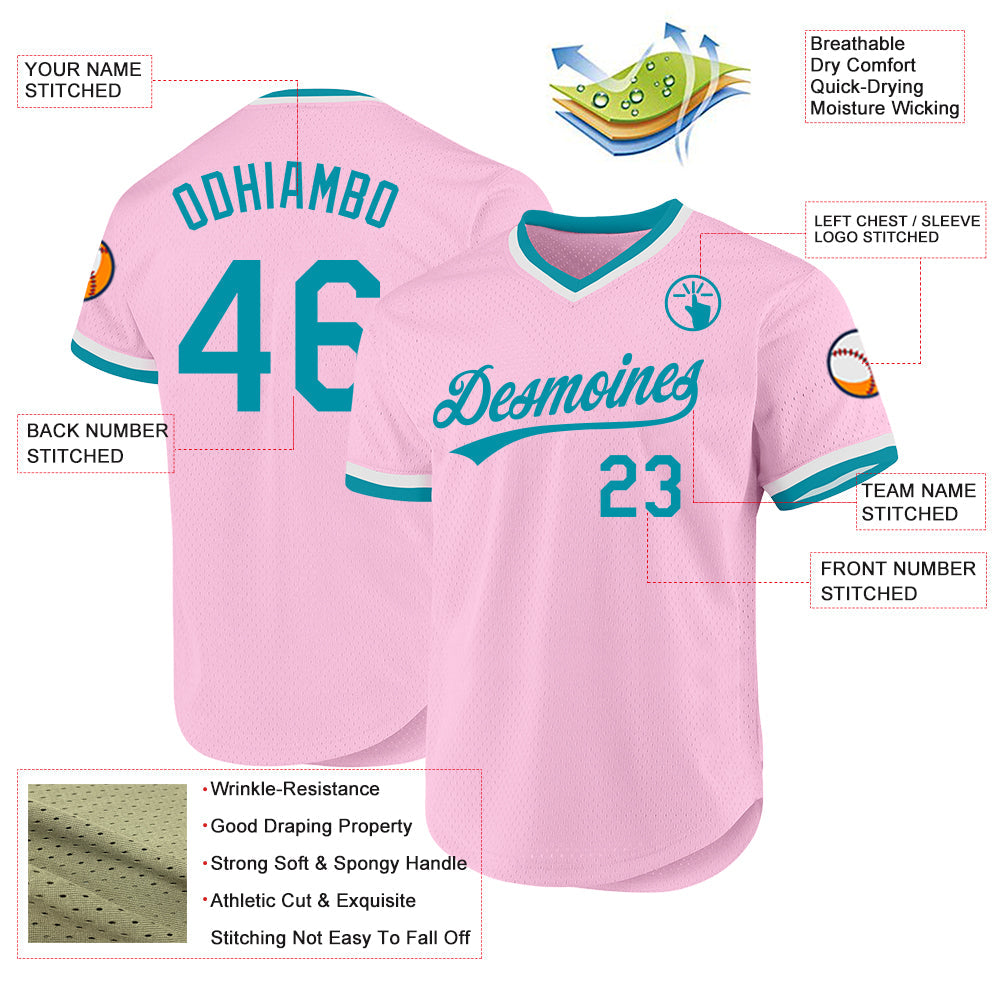 Custom Light Pink Teal-White Authentic Throwback Baseball Jersey - Sky-Custom