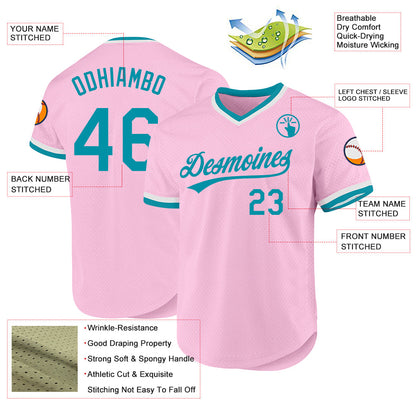Custom Light Pink Teal-White Authentic Throwback Baseball Jersey - Sky-Custom
