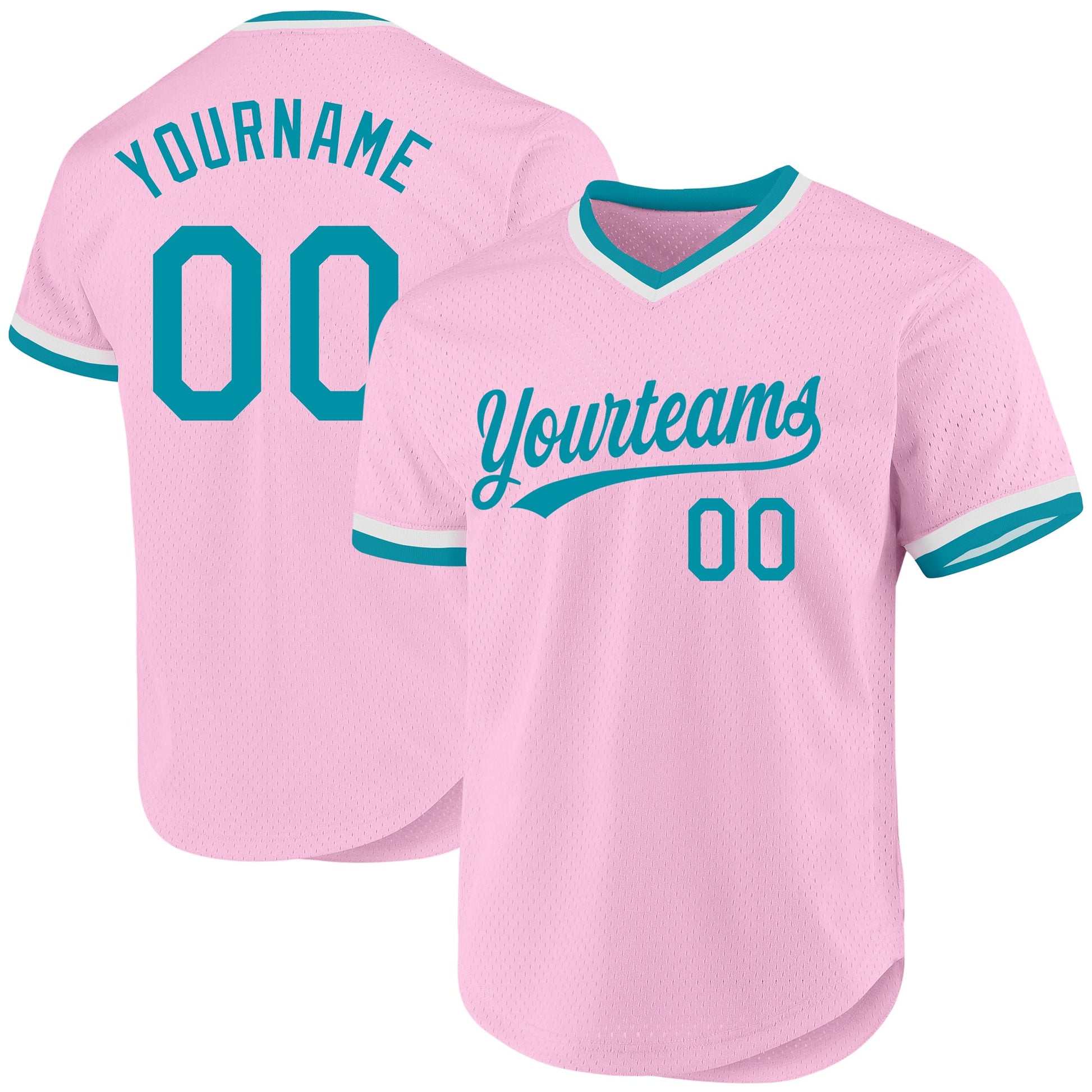 Custom Light Pink Teal-White Authentic Throwback Baseball Jersey - Sky-Custom