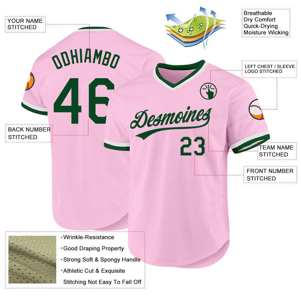 Custom Light Pink Green-White Authentic Throwback Baseball Jersey - Sky-Custom