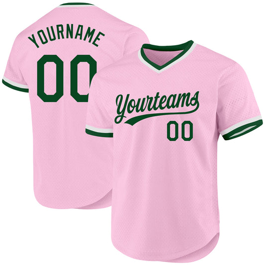 Custom Light Pink Green-White Authentic Throwback Baseball Jersey - Sky-Custom