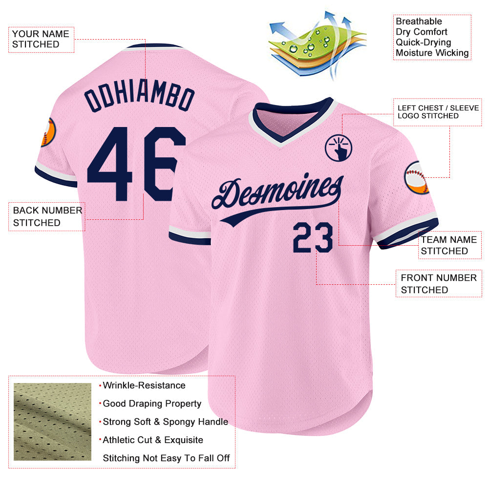 Custom Light Pink Navy-White Authentic Throwback Baseball Jersey - Sky-Custom