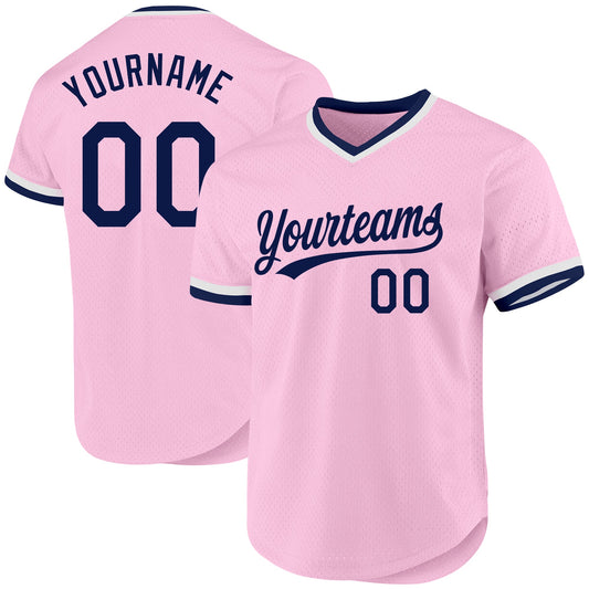 Custom Light Pink Navy-White Authentic Throwback Baseball Jersey - Sky-Custom