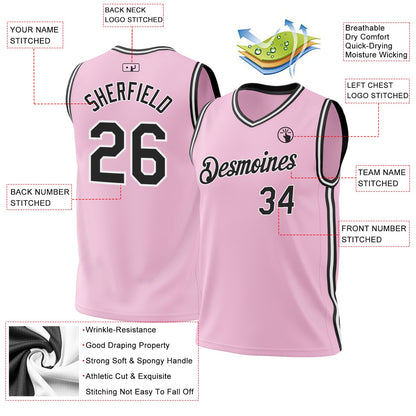Custom Light Pink Black-White Authentic Throwback Basketball Jersey - Sky-Custom