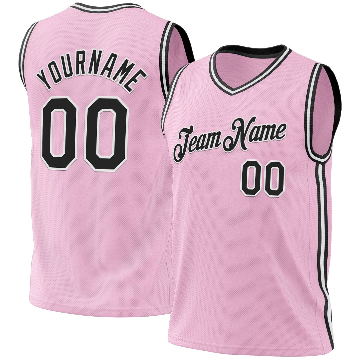 Custom Light Pink Black-White Authentic Throwback Basketball Jersey - Sky-Custom