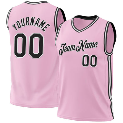 Custom Light Pink Black-White Authentic Throwback Basketball Jersey - Sky-Custom
