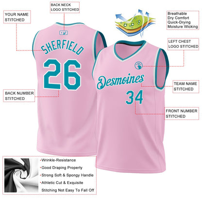 Custom Light Pink Teal-White Authentic Throwback Basketball Jersey - Sky-Custom