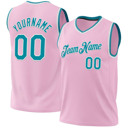 Custom Light Pink Teal-White Authentic Throwback Basketball Jersey - Sky-Custom