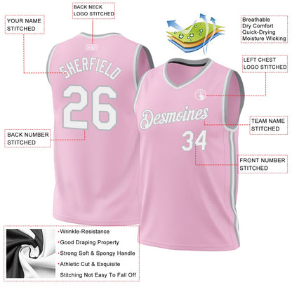 Custom Light Pink White-Gray Authentic Throwback Basketball Jersey - Sky-Custom