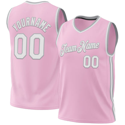 Custom Light Pink White-Gray Authentic Throwback Basketball Jersey - Sky-Custom