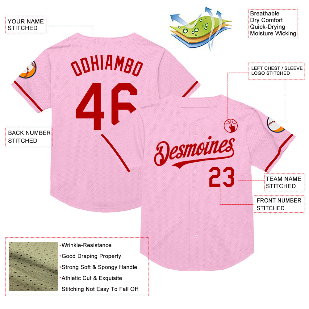 Custom Light Pink Red Mesh Authentic Throwback Baseball Jersey - Sky-Custom