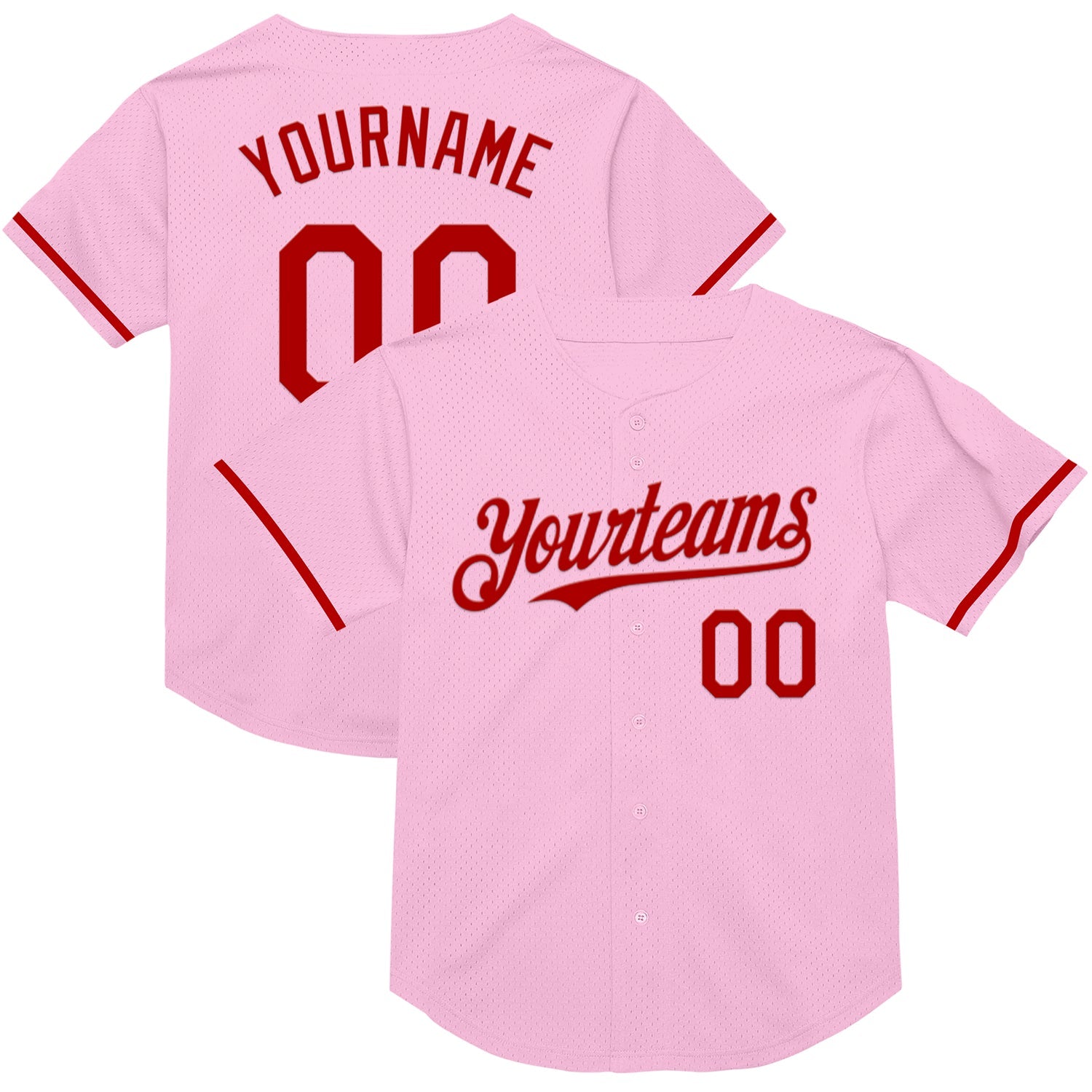 Custom Light Pink Red Mesh Authentic Throwback Baseball Jersey - Sky-Custom