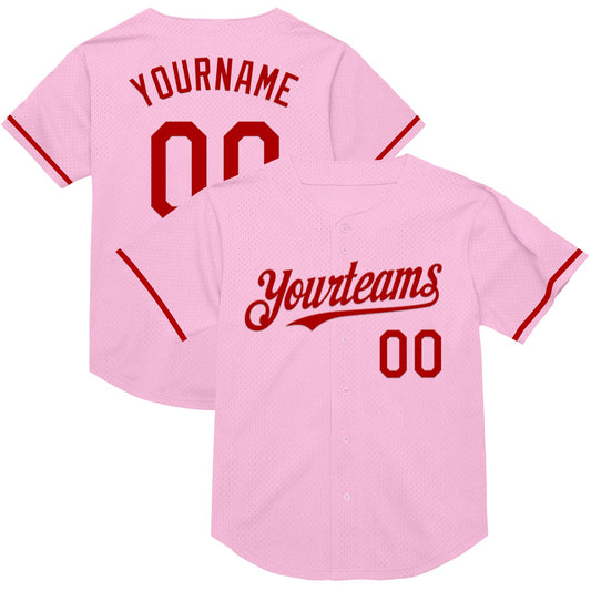 Custom Light Pink Red Mesh Authentic Throwback Baseball Jersey - Sky-Custom
