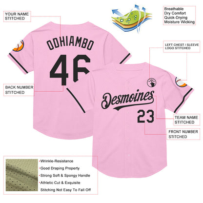 Custom Light Pink Black Mesh Authentic Throwback Baseball Jersey - Sky-Custom