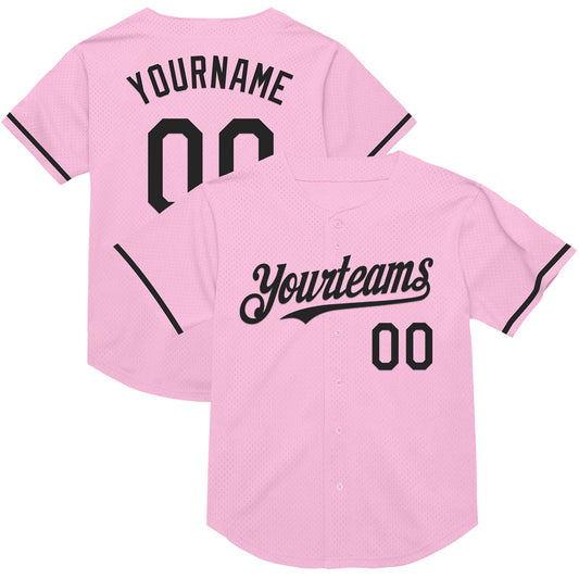 Custom Light Pink Black Mesh Authentic Throwback Baseball Jersey - Sky-Custom