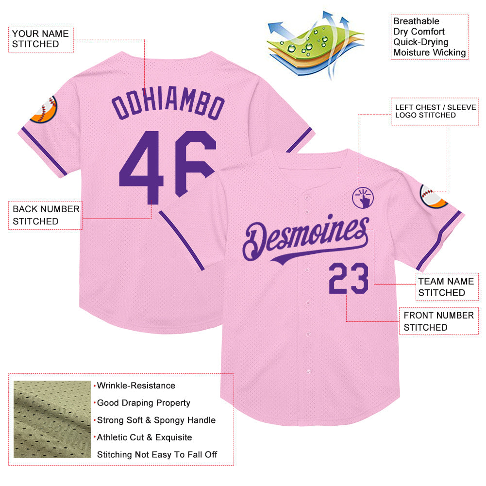 Custom Light Pink Purple Mesh Authentic Throwback Baseball Jersey - Sky-Custom