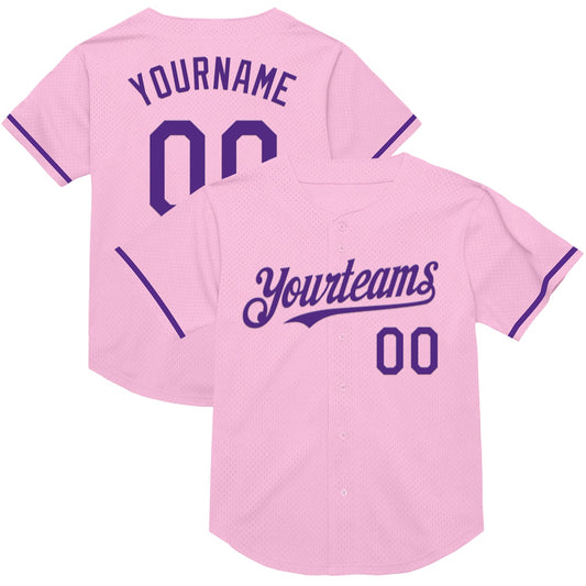 Custom Light Pink Purple Mesh Authentic Throwback Baseball Jersey - Sky-Custom