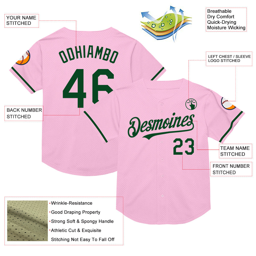 Custom Light Pink Green Mesh Authentic Throwback Baseball Jersey - Sky-Custom