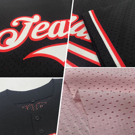 Custom Light Pink Kelly Green Mesh Authentic Throwback Baseball Jersey - Sky-Custom