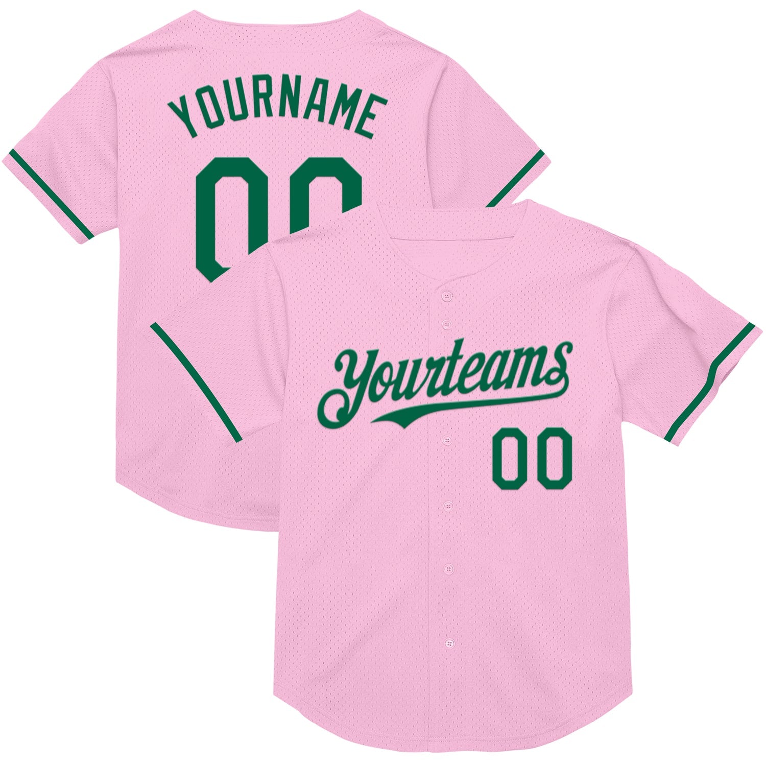 Custom Light Pink Kelly Green Mesh Authentic Throwback Baseball Jersey - Sky-Custom