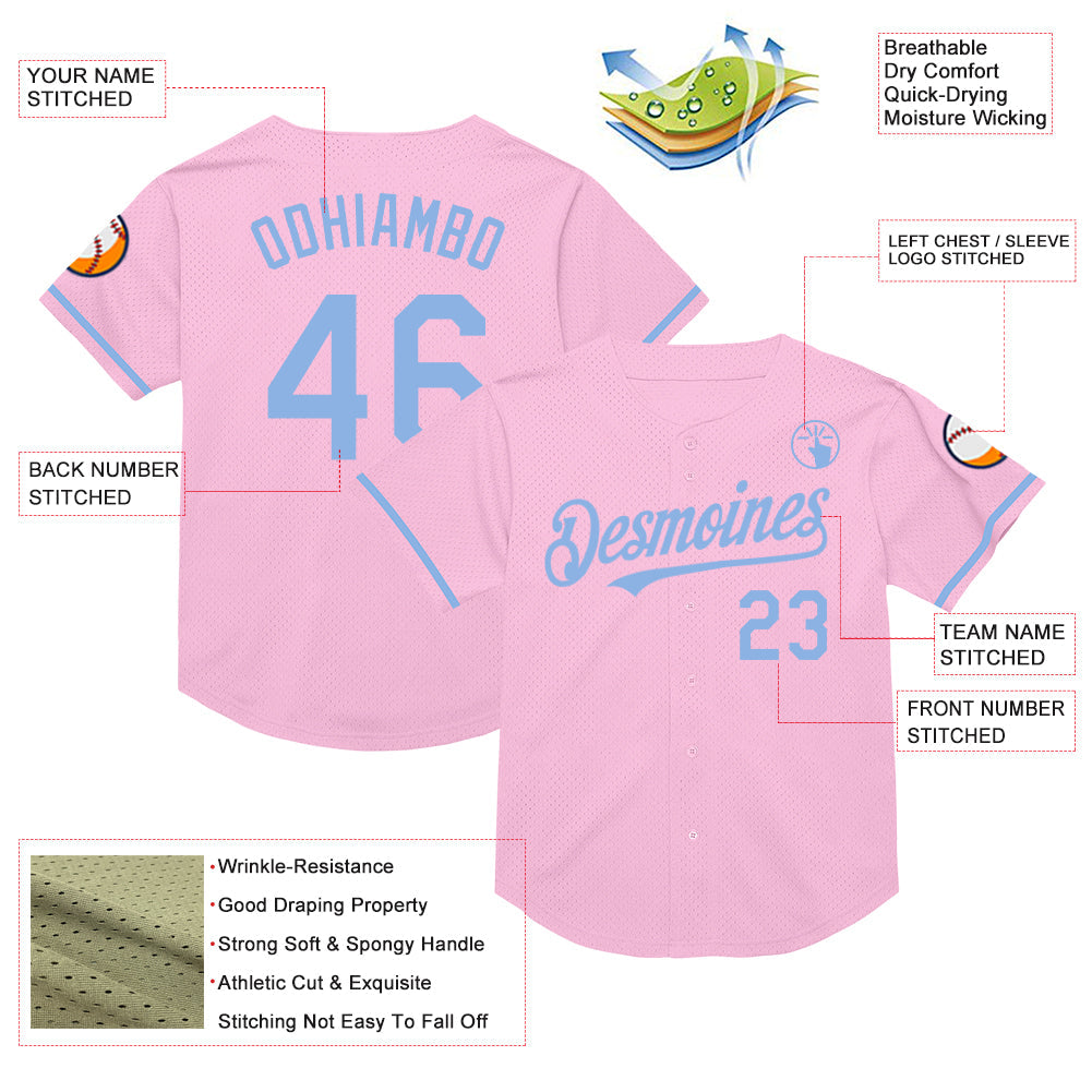 Custom Light Pink Light Blue Mesh Authentic Throwback Baseball Jersey - Sky-Custom