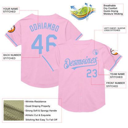 Custom Light Pink Light Blue Mesh Authentic Throwback Baseball Jersey - Sky-Custom