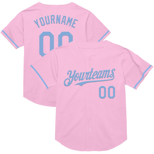 Custom Light Pink Light Blue Mesh Authentic Throwback Baseball Jersey - Sky-Custom