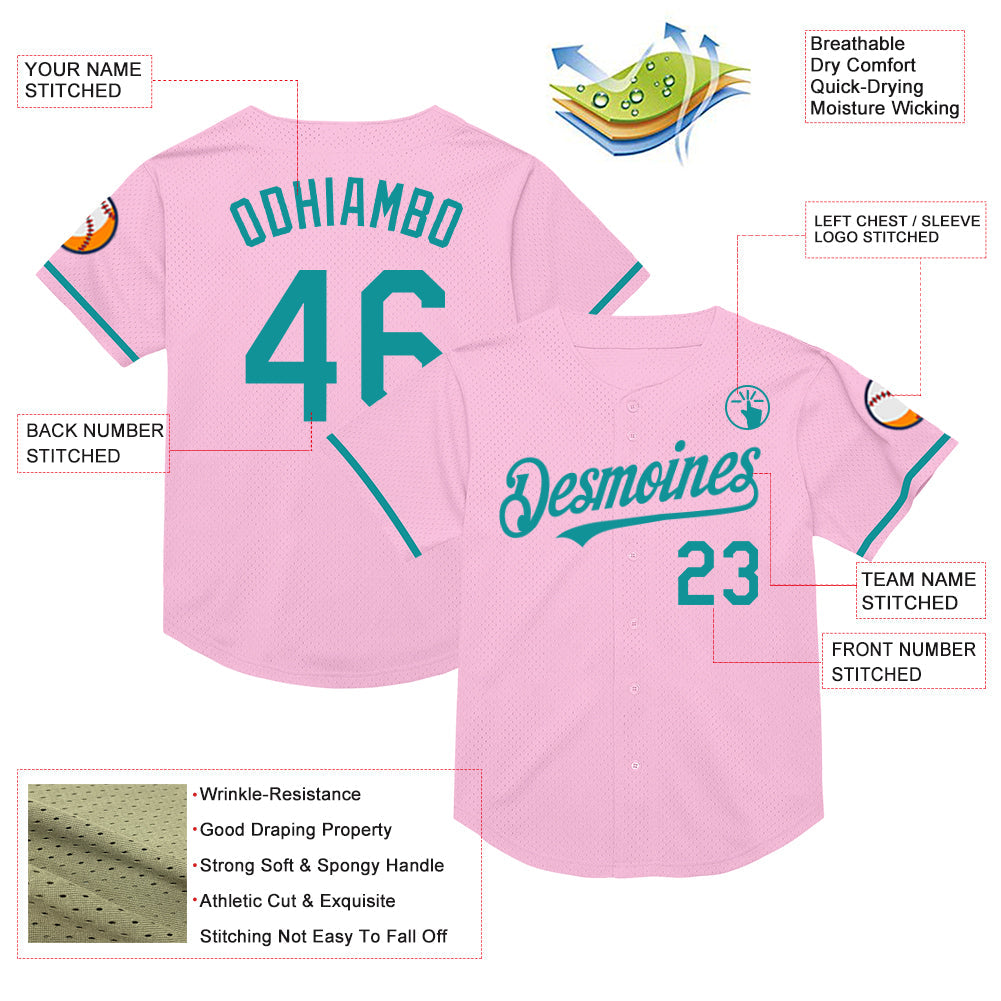 Custom Light Pink Teal Mesh Authentic Throwback Baseball Jersey - Sky-Custom
