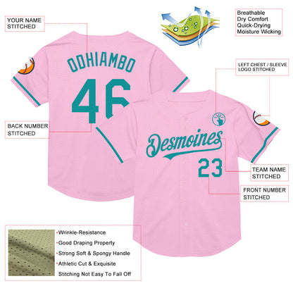 Custom Light Pink Teal Mesh Authentic Throwback Baseball Jersey - Sky-Custom