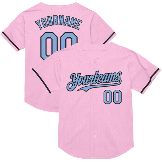 Custom Light Pink Light Blue-Black Mesh Authentic Throwback Baseball Jersey - Sky-Custom